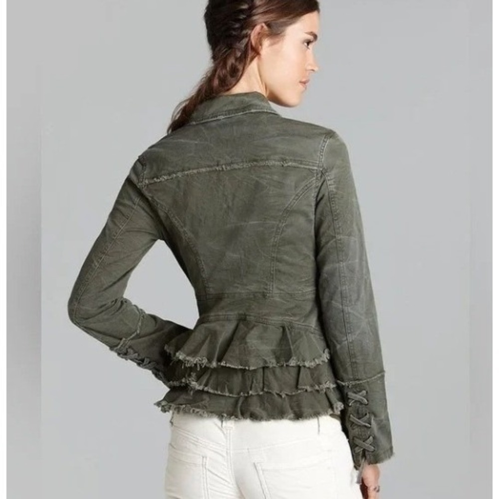 Free People Jacket Womens M Military Ruffle Peplum Lace Up Cuff 2013 Spring - Picture 3 of 10